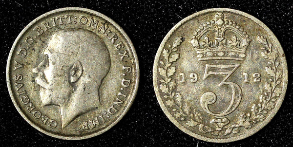 Great Britain George V Silver 1912 3 Pence  Maundy KM# 813 (28 327)