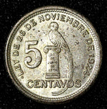 Guatemala Silver 1943 5 Centavos Philadelphia Mint UNC KM# 238.2 (28 124)