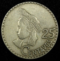 GUATEMALA Copper-Nickel 1967 25 Centavos Small Date Light Toned KM# 269 (2 560)