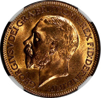 Great Britain George V (1910-1936) Bronze 1932 Farthing NGC MS65 RD KM# 825 (28)