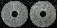 FRANCE Zinc 1944 10 Centimes WWII Issue XF KM# 903 (24 978)