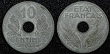 FRANCE Zinc 1944 10 Centimes WWII Issue XF KM# 903 (24 978)