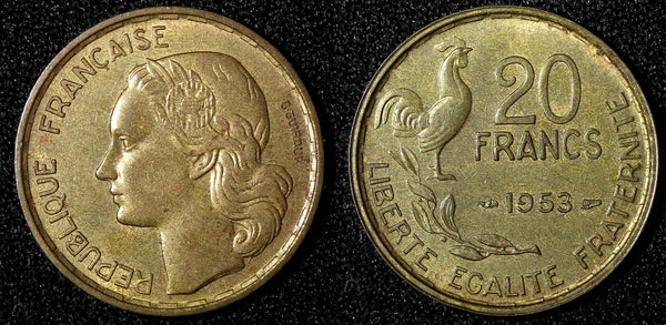 France Aluminum-Bronze 1953 20 Francs G.GUIRAUD 3 plumes  KM# 917.1 (28 260)