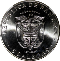 Panama Silver 1970 FM 5 Balboas NGC MS66 Central American Games KM#28 (018)