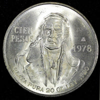 Mexico ESTADOS UNIDOS MEXICANOS Silver 1978 Mo 100 Pesos UNC 39mm KM# 483.2 (58)
