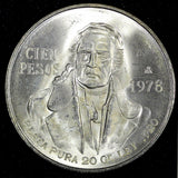 Mexico ESTADOS UNIDOS MEXICANOS Silver 1978 Mo 100 Pesos UNC 39mm KM# 483.2 (58)