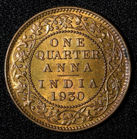 India-British George V Bronze 1930 (C) 1/4 Anna Calcutta UNC  KM# 512 (728)