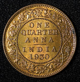 India-British George V Bronze 1930 (C) 1/4 Anna Calcutta UNC  KM# 512 (728)