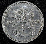 FINLAND Iron 1951 H 1 Markka  Soft Struck KM# 30b (27 184)