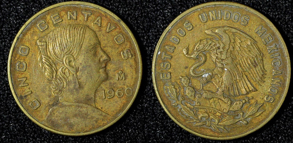MEXICO Bronze 1960 Mo 5 Centavos Large type XF KM# 426 (27 907)