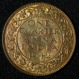 India-British George VI 1942 (B) 1/4 Anna UNC Nice Red Toning KM# 531 (30 143)