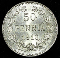 FINLAND Nicholas II Silver 1916 S 50 Penniä UNC KM# 2.2 RANDOM PICK (1 Coin) (2)