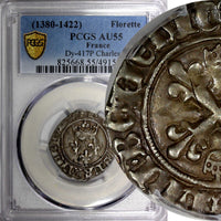 FRANCE Charles VI 1380-1422 Silver FLORETTE PCGS AU55 Duplessy-417P TOP GRADED