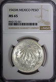 Mexico ESTADOS UNIDOS MEXICANOS Silver 1943 M Peso NGC MS65 GEM BU KM# 455 (21)