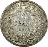 FRANCE Silver 1872 A 1 Franc Paris Mint KM# 822.1 (24 885)