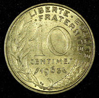 FRANCE Aluminum-Bronze 1963 10 Centimes UNC KM# 929 (27 396)