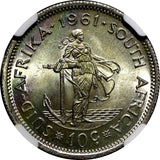 South Africa Silver Jan van Riebeeck 1961 10 Cents NGC MS65 1st Year KM# 60 (43)