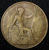 GREAT BRITAIN George V Bronze 1915 1 Penny KM# 810  (28 414)