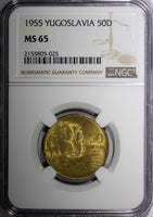 Yugoslavia Aluminum-Bronze 1955 50 Dinara NGC MS65 ONE YEAR TYPE KM# 35 (25)