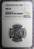 Italy Vittorio Emanuele III 1941 50 Centesimi WWII Issue NGC MS63  KM# 76b (49)