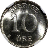 SWEDEN Gustaf V Silver 1935 G 10 Öre NGC MS64  KM# 780 (003)