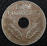 FRANCE Vichy French State Iron 1944 20 Centimes WWII Issue SCARCE  KM# 900.2a(2)
