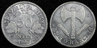 France Aluminum 1943  50 Centimes WWII Issue aUNC KM# 914.1 (24 976)
