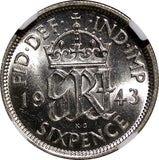 Great Britain George VI Silver 1943 6 Pence NGC MS61 KM# 852 (003)