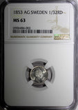 SWEDEN Silver 1853 AG 1/32 Riksdaler Large "AG" NGC MS63 NICE TONING KM# 681 (2)