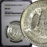 Mexico ESTADOS UNIDOS MEXICANOS Silver 1933 M Peso NGC MS65 GEM BU KM# 455 (019)
