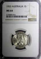 Australia Elizabeth II Silver 1953 1 Shilling Royal Mint NGC MS64 KM# 53 (016)