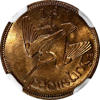 Ireland Republic Bronze 1946 Farthing NGC MS64 RB Woodcock KM# 9 (047)