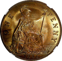 GREAT BRITAIN George V Bronze 1936 1 Penny NGC MS64+RB NICE TONING KM# 838 (027)