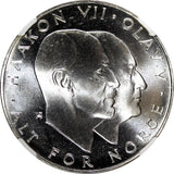 Norway Olav V Silver 1970 25 Kroner NGC MS66 Anniversary of Liberation KM#414(4)