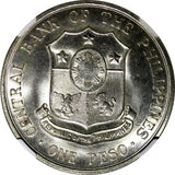 Philippines Silver 1963 Peso Andrés Bonifacio 38mm NGC MS63 KM# 193 (014)
