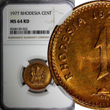 Rhodesia Bronze 1977 1 Cent NGC MS64 RD NICE FULL RED TONING KM# 10 (022)