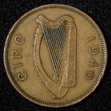 IRELAND Bronze 1940 1 Penny BETTER KEY DATE Mintage-312,000 KM# 11 (28 881)