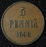 Finland under Russia Nicholas II Copper 1898 5 Pennia KM# 15 (28 641)