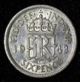 Great Britain George VI Silver 1943 6 Pence WWII Issue KM# 852 (28 467)