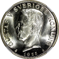 SWEDEN Gustaf V Silver 1935 1 Krona NGC MS65 GEM BU  KM# 786.2 (021)