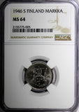 Finland Iron 1946 S 1 Markka NGC MS64 TOP GRADED BY NGC KM# 30b (005)