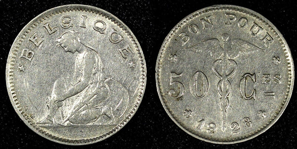 Belgium Nickel 1928 50 Centimes French text XF KM# 87 (25 014)