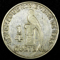 GUATEMALA Silver 1948  1/4 Quetzal Guatemala Mint Mintage-129,226 KM# 243.2 (72)