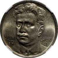BRAZIL Oswaldo Cruz Copper-Nickel 1937 400 Reis NGC MS64 KM# 539 (031)