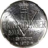 Norway Olav V Silver 1970 25 Kroner NGC MS64 Anniversary of Liberation KM#414(2)