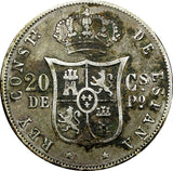 Philippines 	Alfonso XII Silver 1883 20 Centimos Manila Toned KM# 149 (24 408)