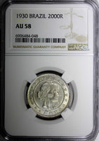 Brazil Silver 1930 2000 Reis NGC AU58 Rio de Janeiro Mint KM# 526 (48)