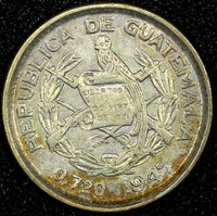 Guatemala Silver 1945 5 Centavos Guatemala City Mint KM# 238.1  (24 445)