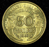 France Aluminum-Bronze 1941 50 Centimes WWII Issue aUNC KM# 894.1 (26 904)