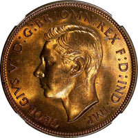 GREAT BRITAIN George VI Bronze 1937 1 Penny NGC MS65 RB TONING KM# 845 (012)